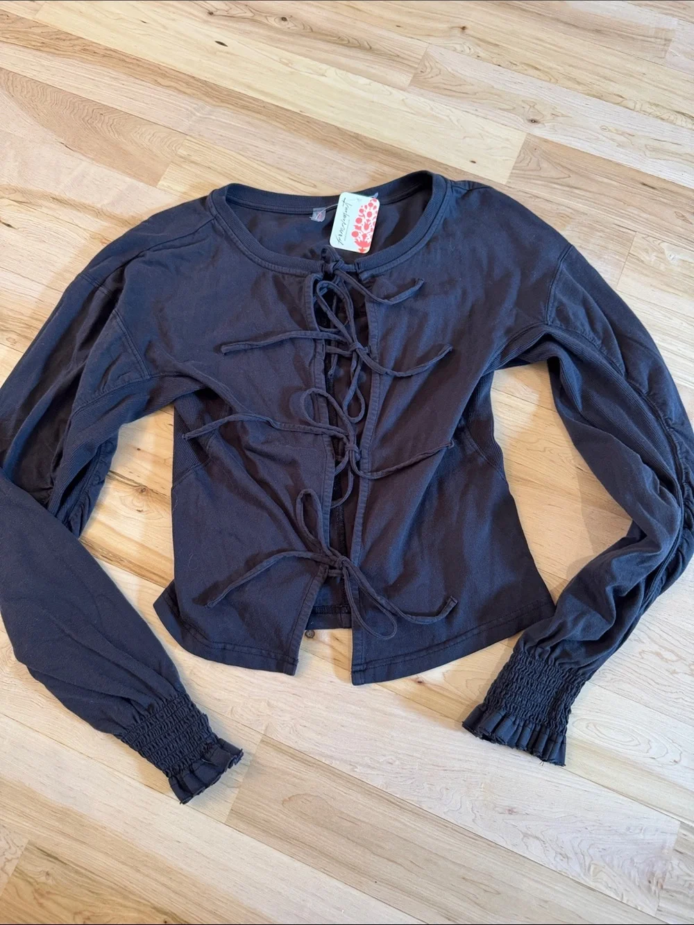 Free People Movement-Black True Ties Long Sleeve Cardigan Shirt Too-New-XS